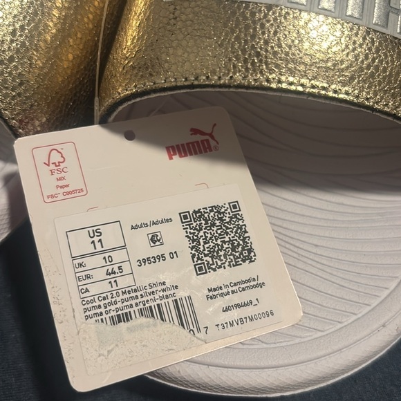 Puma Cool Cat 2.0 gold silver and white slides NWT size 11 - Picture 5 of 6